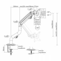 GEMBIRD BIURKOWE REGULOWANE RAMIĘ/UCHWYT NA MONITOR 17-32, VESA 100X100MM, DO 8 KG-490187