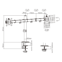 GEMBIRD BIURKOWE REGULOWANE RAMIĘ/UCHWYT NA 2 MONITORY 17-32, 100X100MM, DO 9KG-495871