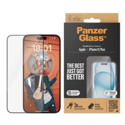 Szkło pancerne PanzerGlass | Osłona ekranu | Jabłko | Telefon iPhone 15 Plus | Szkło | Przezroczysty | Bardzo szeroki krój, Odporny na zarysowania, Oc