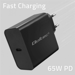 Qoltec Ładowarka Super Quick PD |  1xUSB-C | 65W | 5-20V | 3-3.25A | Czarna-622797