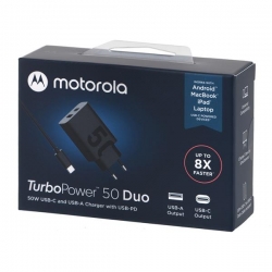 Motorola Charger TurboPower 50W Duo USB-C + USB-A  w/ USB-C cable, Black-623043