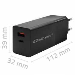 QOLTEC ŁADOWARKA GAN POWER PRO | 1XUSB-C | 1XUSB | 100W | 5-20V | 1.5-5A | PD | CZARNA-623213