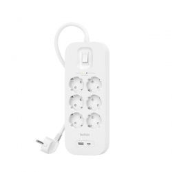 Listwa zasilająca Belkin Power Surge 6-PORTS + 1xUSB-A +1xUSB-C PD 650J White