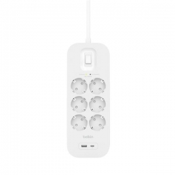 Listwa zasilająca Belkin Power Surge 6-PORTS + 1xUSB-A +1xUSB-C PD 650J White-624224