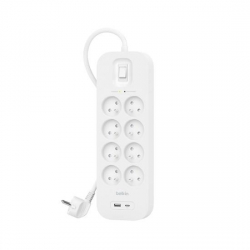 Listwa zasilająca Belkin Power Surge 8-PORTS + 1xUSB-A +1xUSB-C PD, 900J White