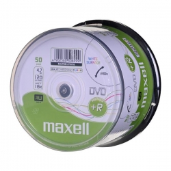 MAXELL DVD+R 4,7GB, 50 szt.  w opakowaniu cake (szpindel). Prędkość zapisu 16X, 120 min.  Płyty do nadruku atramento