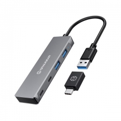 Koncentrator USB Graugear, 4 porty, 2x USB-A, 2x USB-C, z adapterem USB-C