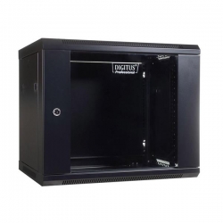 Szafa sieciowa wisząca 19" 9U rack 600x450, drzwi szyba, czarny, niedzielona, niezłożona, 60kg