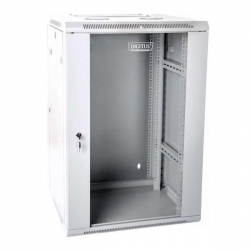 Szafa sieciowa wisząca 19" 12U rack 600x600, drzwi szyba, szary, dzielona, złożona, 60kg