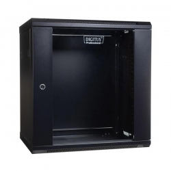 Szafa sieciowa wisząca 19" 12U rack 600x450, drzwi szyba, czarny, niedzielona, niezłożona, 60kg