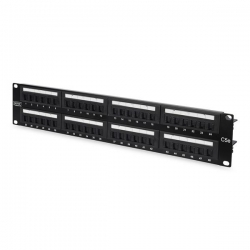 Panel krosowy 19'' 48x RJ45, LSA pion, kat.5e, nieekranowany, 2U, czarny, pola opisowe